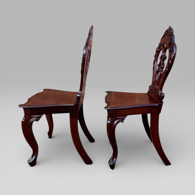 Antique Pair of Victorian Carved Mahogany Hall Chairs - Image 5